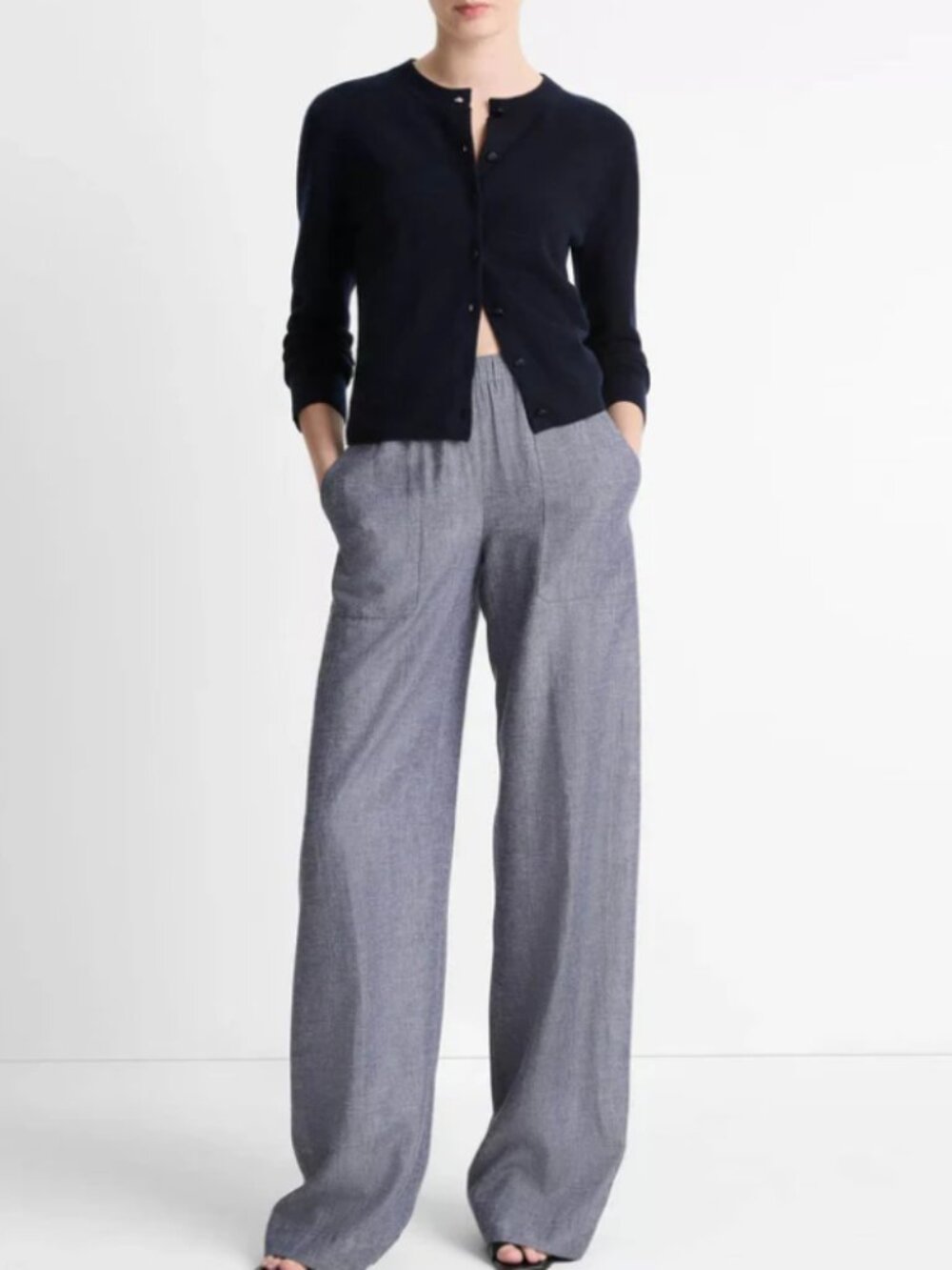 NWT Vince Wool & Cashmere-Blend Tipped Half-Moon Cardigan - Picture 2 of 8